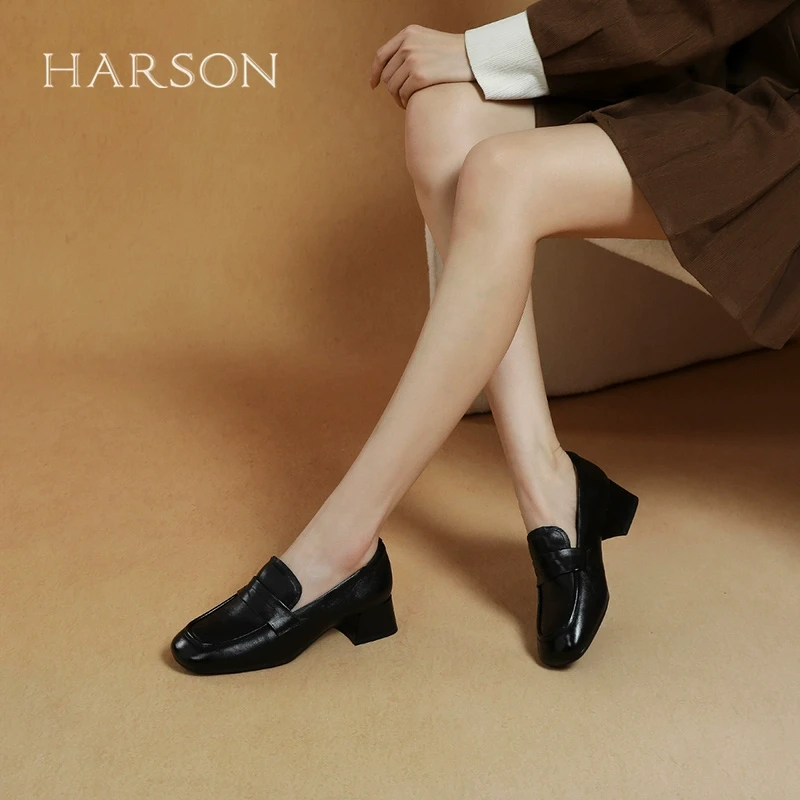 Harson/哈森鞋子女款爆款2025新款乐福鞋软面一脚蹬单鞋HS253009