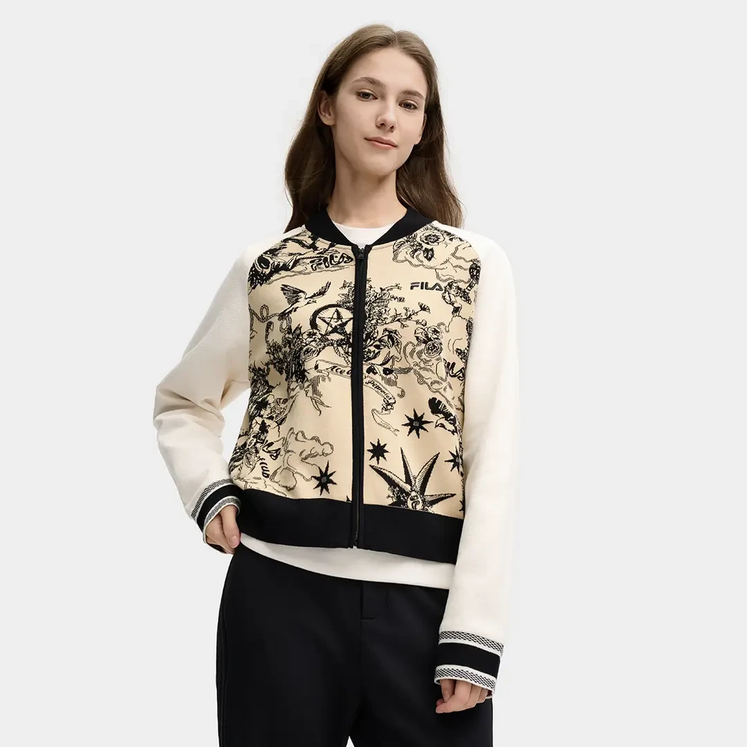 FILA/斐乐女款早春新品休闲设计感拼色长袖外套棒球服F11W518504F