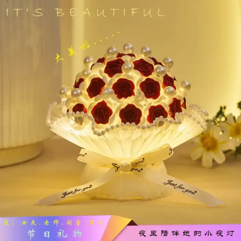 【咕噜】玫瑰花小夜灯DIY手工制作材料包仿真花束送女朋友闺蜜礼物