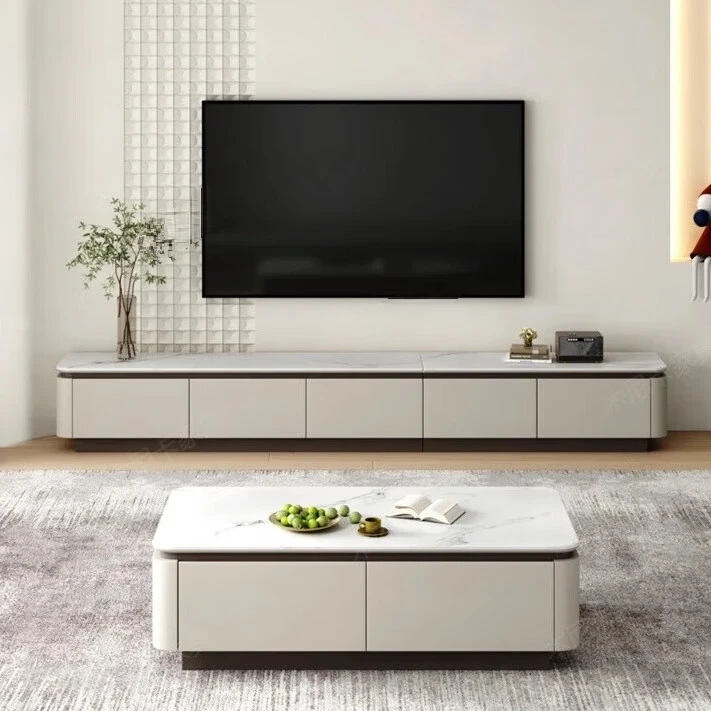 新款实木岩板茶几电视柜组合客厅家用落地微晶石电视机柜简约现代