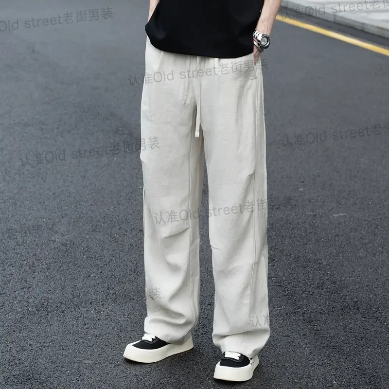 夏季透气超薄白色ins男士百搭裤薄款裤子男日系新款直筒宽松长裤