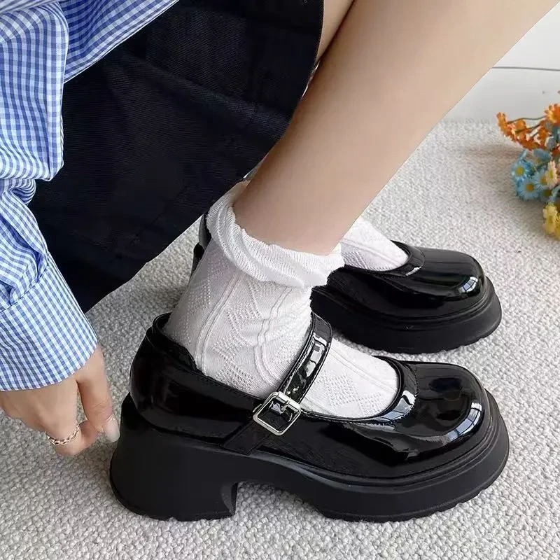 【玛丽珍】英伦风厚底粗跟小皮鞋女2025春季新款增高女鞋 8008