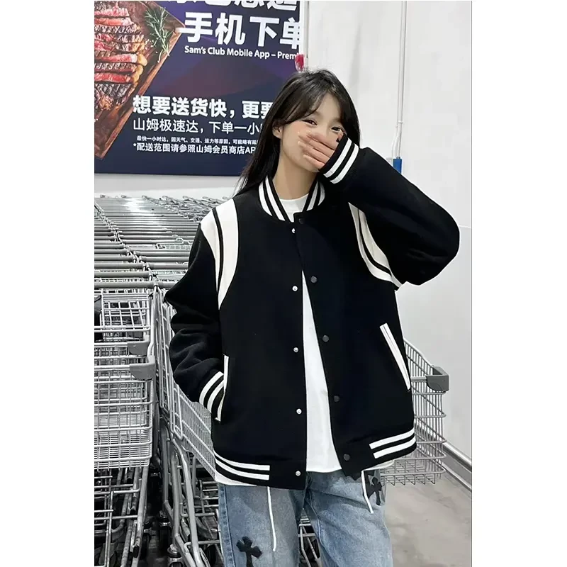 极简风棒球服男女春秋简约学院风大码运动夹克情侣宽松外套上衣潮