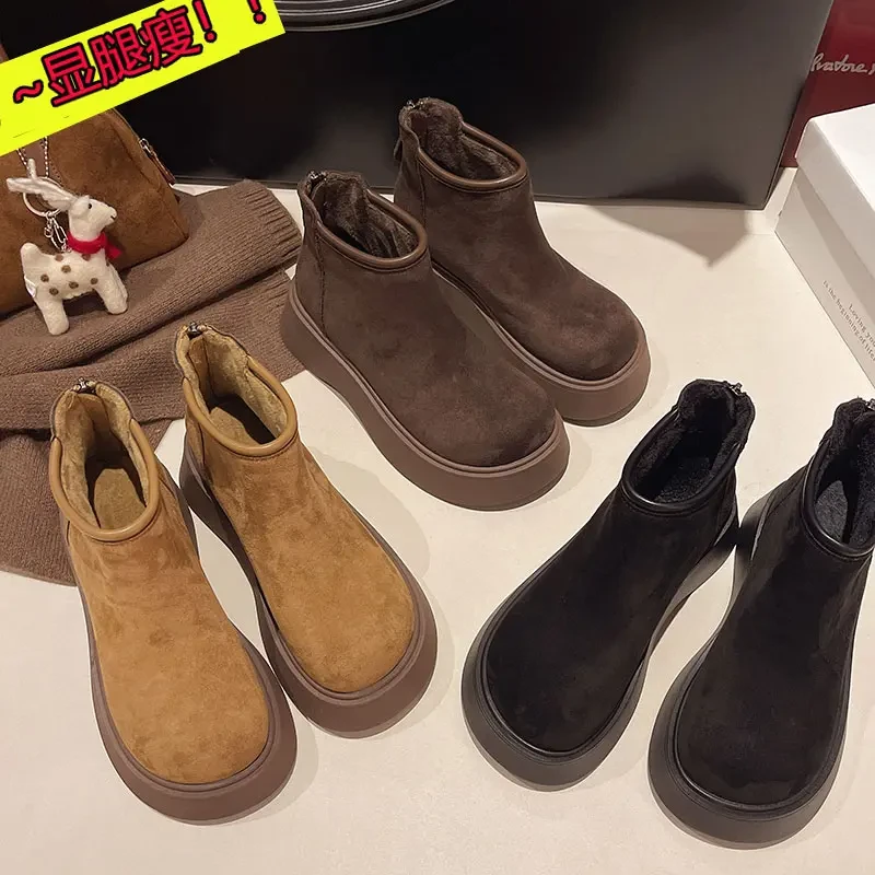 短靴秋冬新款短靴爆款棉鞋英伦风厚底勃肯百搭防滑美拉德西部短靴