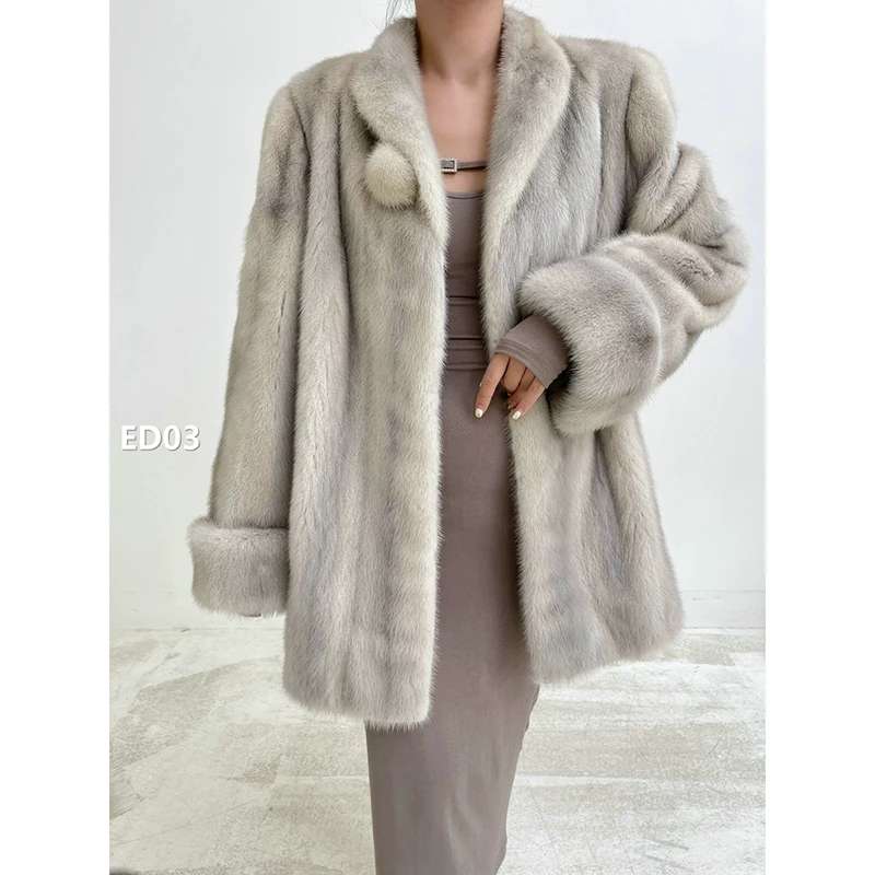 【ED03】L码 银灰色全抽貂皮外套水貂（肩43胸108衣80袖62）