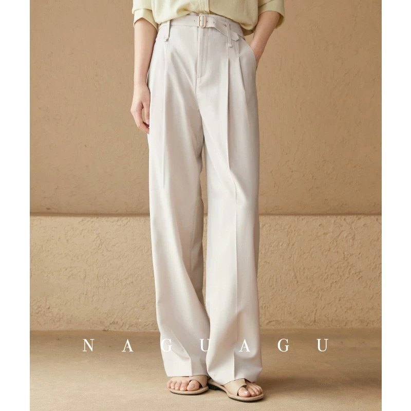 【都市漫步】垂感仿醋酸面料伉皱免熨烫时尚高腰阔腿裤