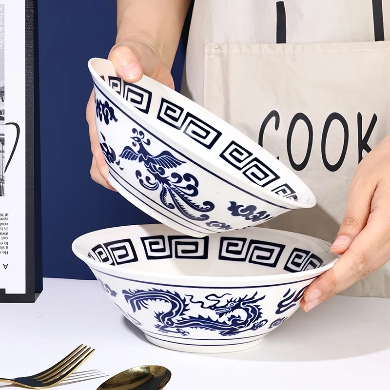 一对装 锦云德青花瓷龙凤8英寸拉面碗中式加厚大汤碗网红陶瓷餐具