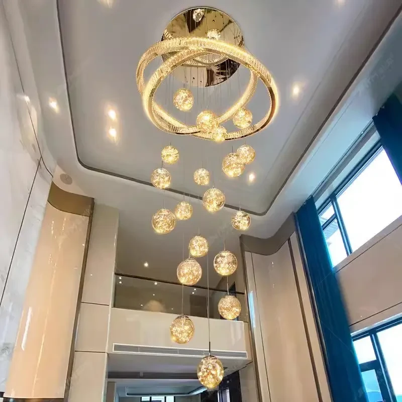 挑空大吊灯别墅复式楼中空楼梯灯轻奢loft公寓挑高跃层水晶客厅灯