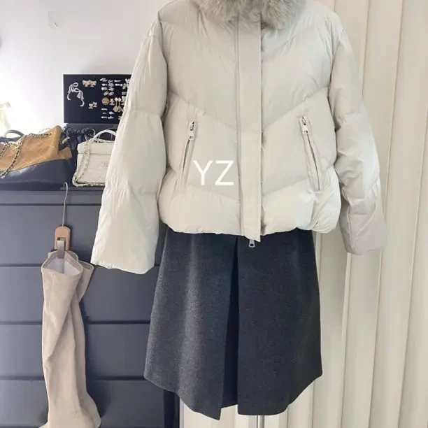 冬季立领拼接保暖加厚短款羽绒服女宽松显瘦羽绒外套