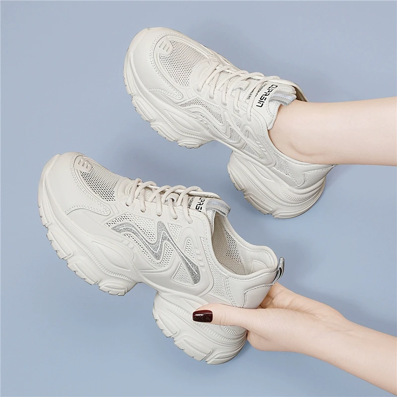 高级感松糕厚底增高老爹鞋女夏季新款休闲轻便网面透气跑步运动鞋