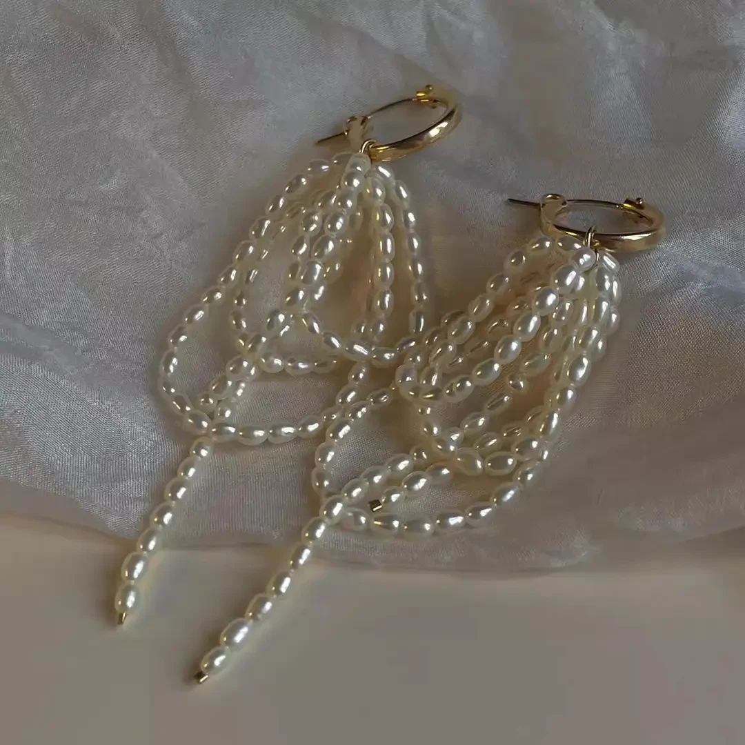 铜合金耳饰 珠珠耳环多圈缠绕流苏耳坠长款小众女款时尚百搭耳圈