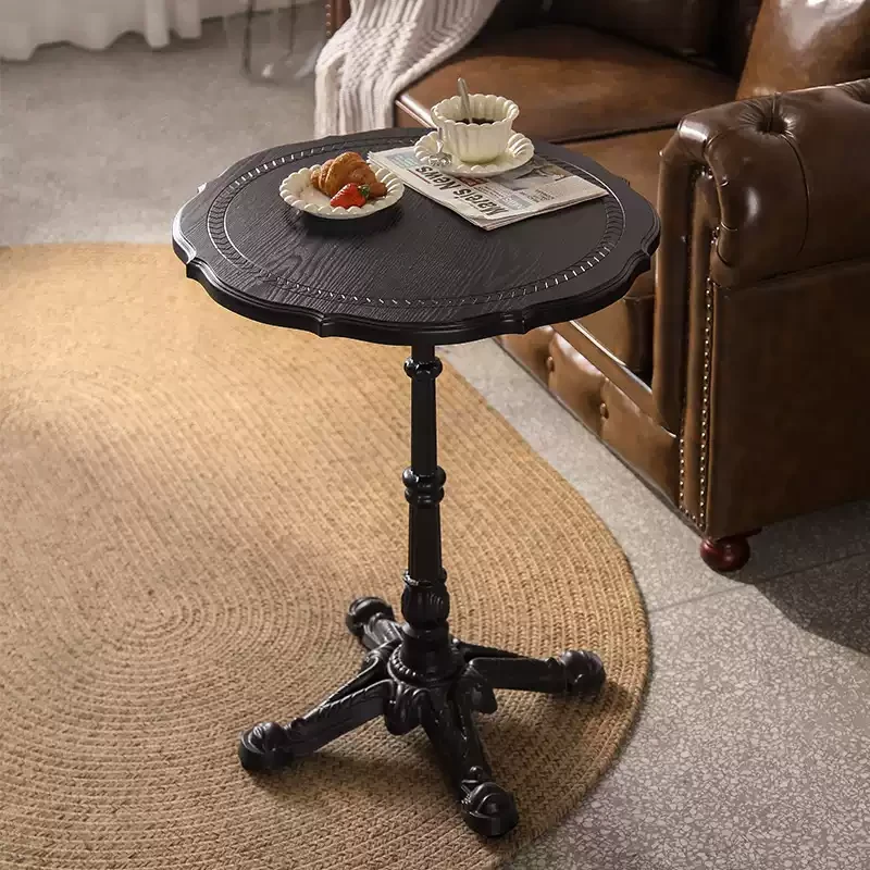 BEAUTIFUL 复古实木圆桌沙发边几铁艺中古家具loft风法式甜品餐桌