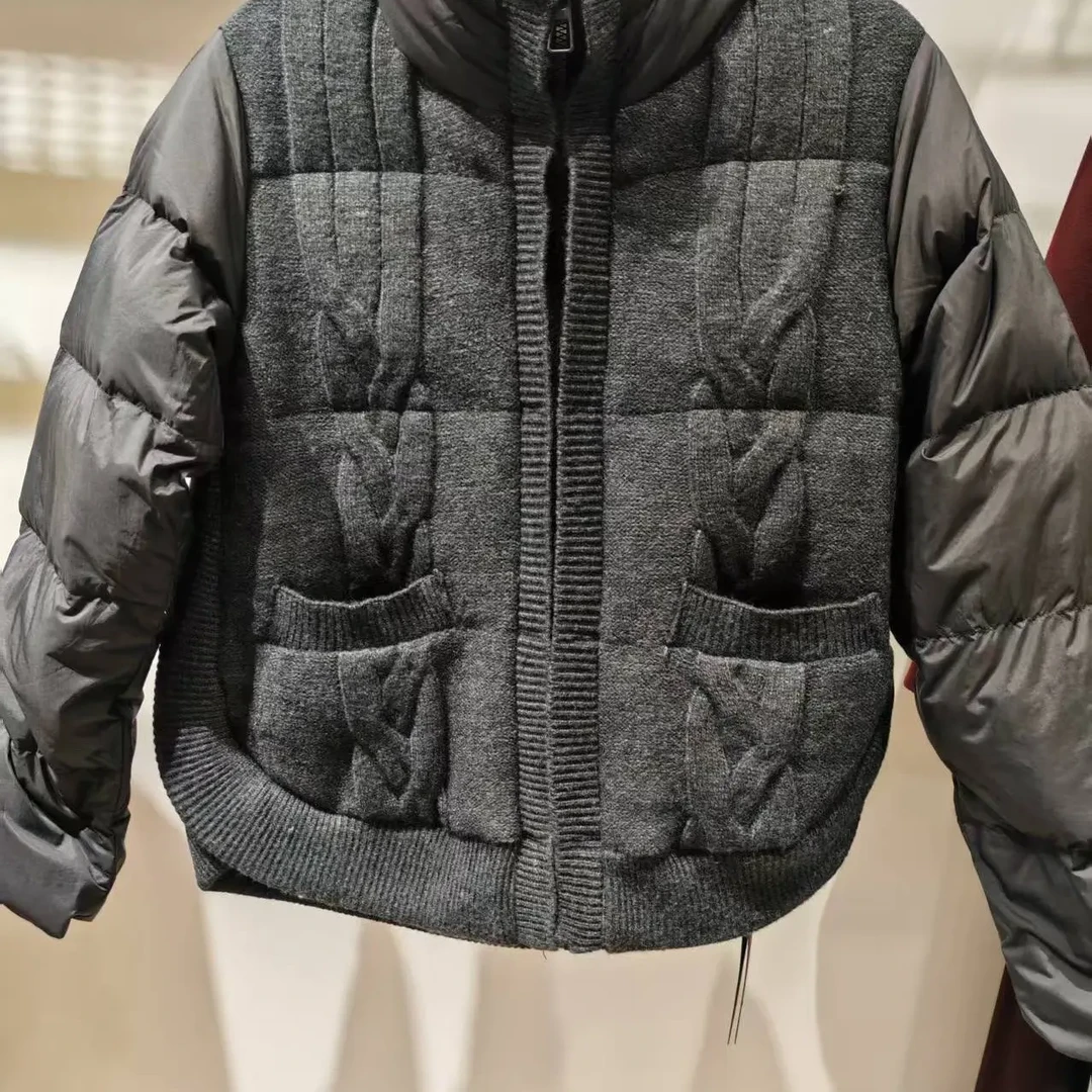 短款休闲风拼接灰色珠片绣加绒女款女士保暖