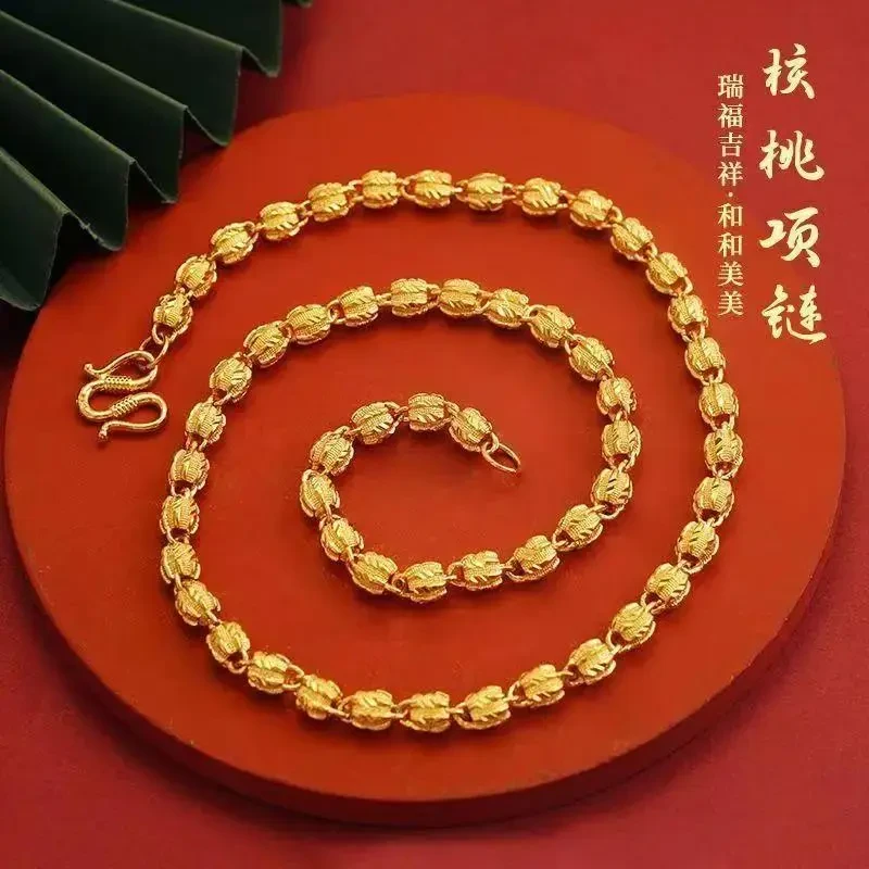 合金项链 合金项链链子饰品金色核桃项链男士百搭时尚经典霸气