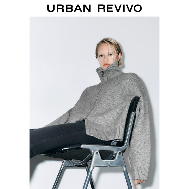 UR女装潮流字母提花双拉链针织开衫UYV940047