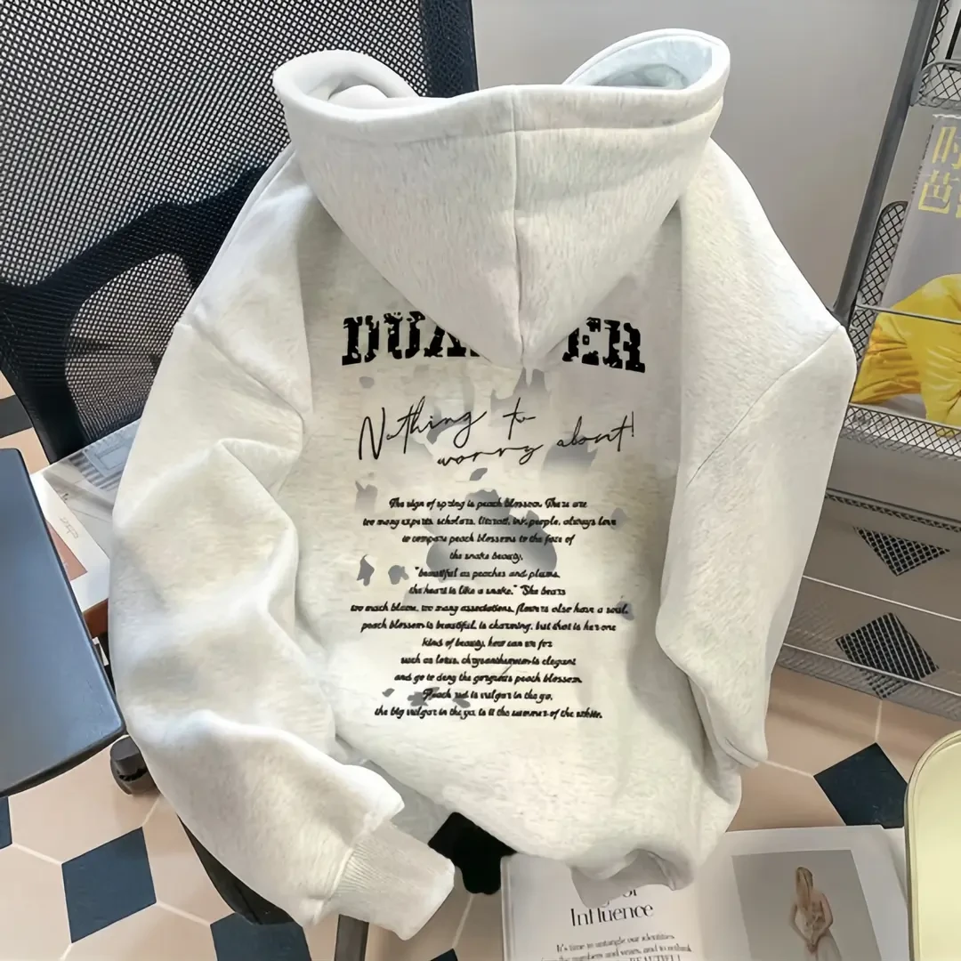 美式慵懒chic秋冬季重磅连帽印花卫衣男女款宽松加绒加厚潮牌上衣