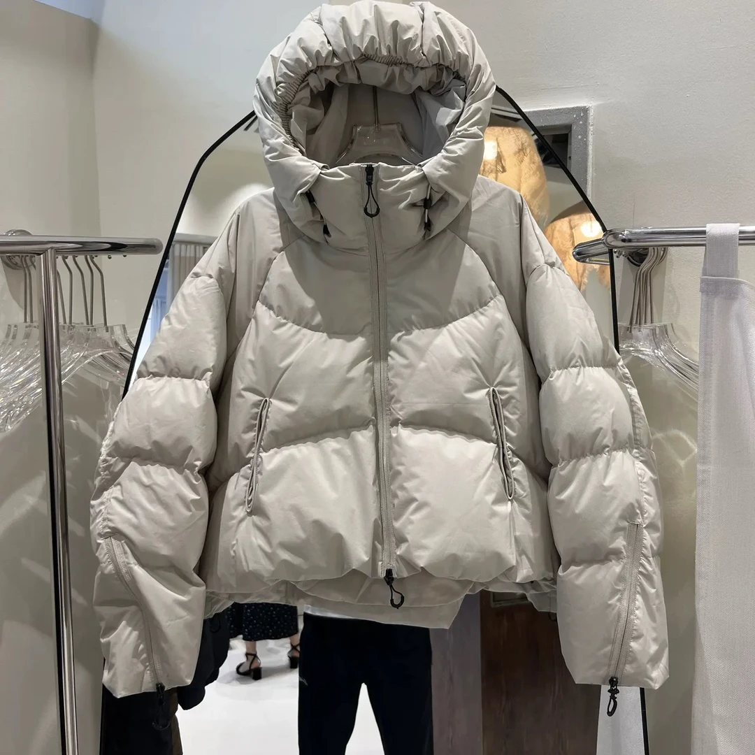 MANNI冬季新款韩版短款连帽加厚白鸭绒保暖羽绒服女