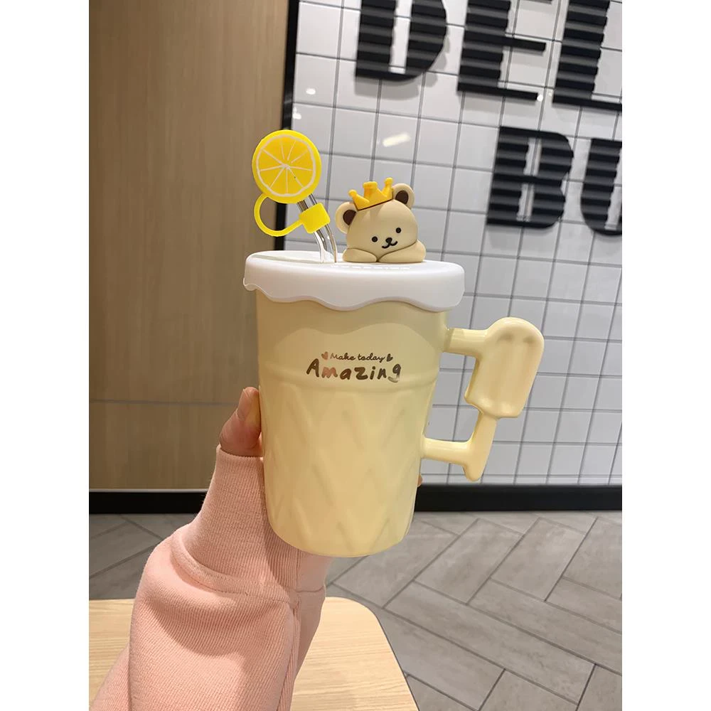 马克杯可爱女生创意陶瓷杯带盖办公室高颜值情侣水杯家用吸管杯子