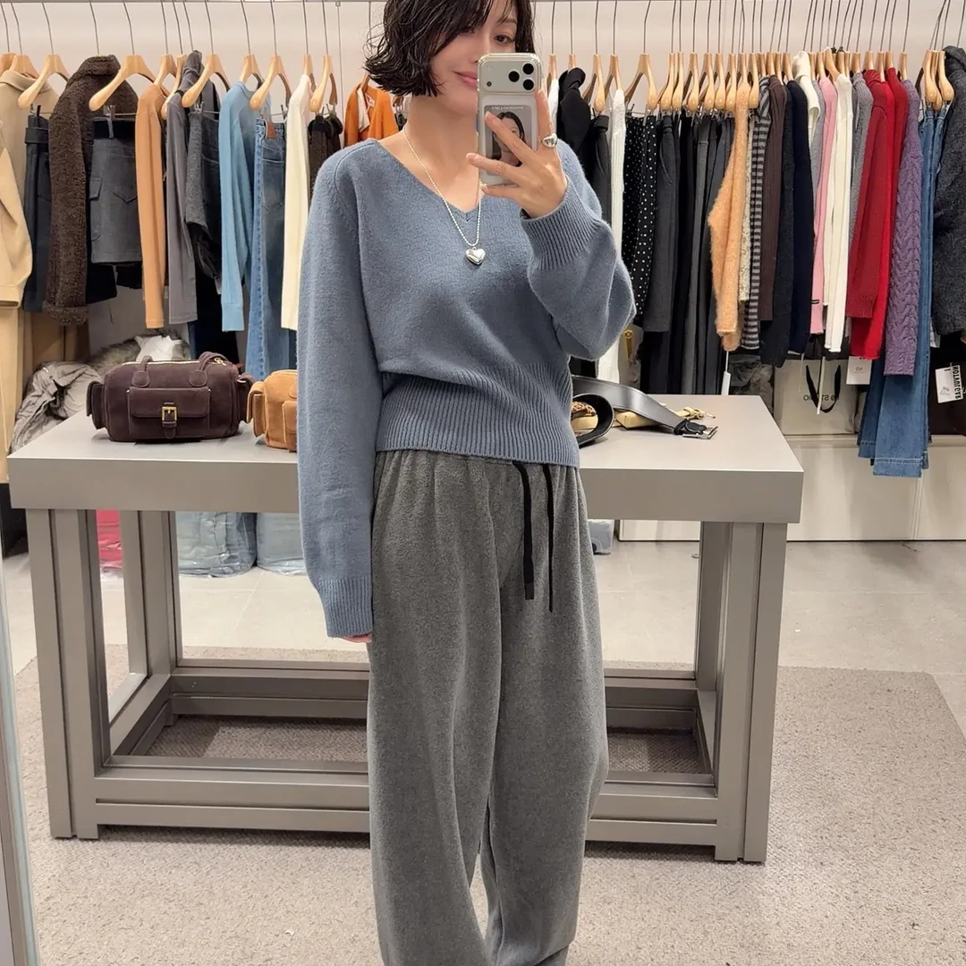 灰色裤子羊羔毛均码松紧腰