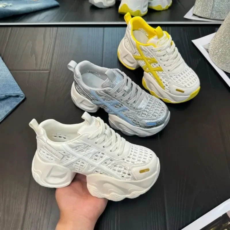 千之同款增高6CM编织透网2025夏季新款百搭休闲运动鞋老爹鞋女鞋