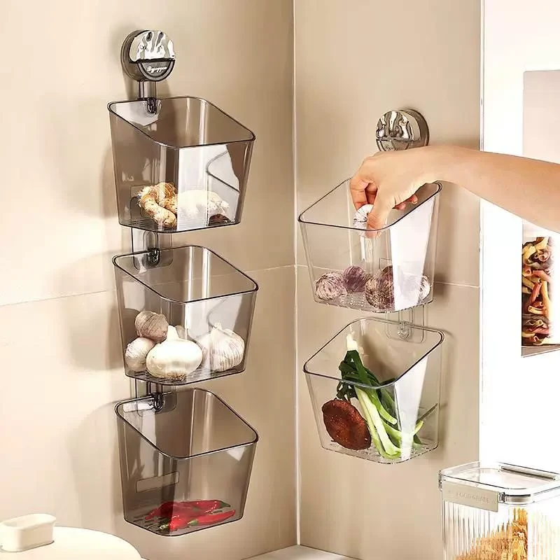 夸彩厨房葱姜蒜收纳筐吸盘置物架壁挂生姜大蒜收纳神器免打孔挂篮