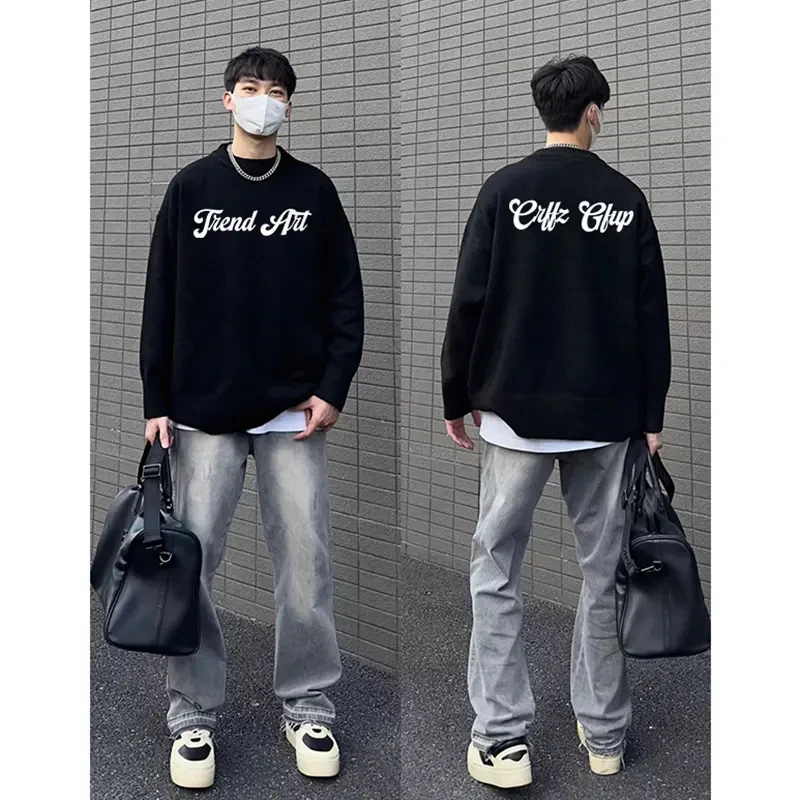 秋冬季美式潮牌复古休闲高街长袖圆领卫衣男潮流百搭简约宽松上衣