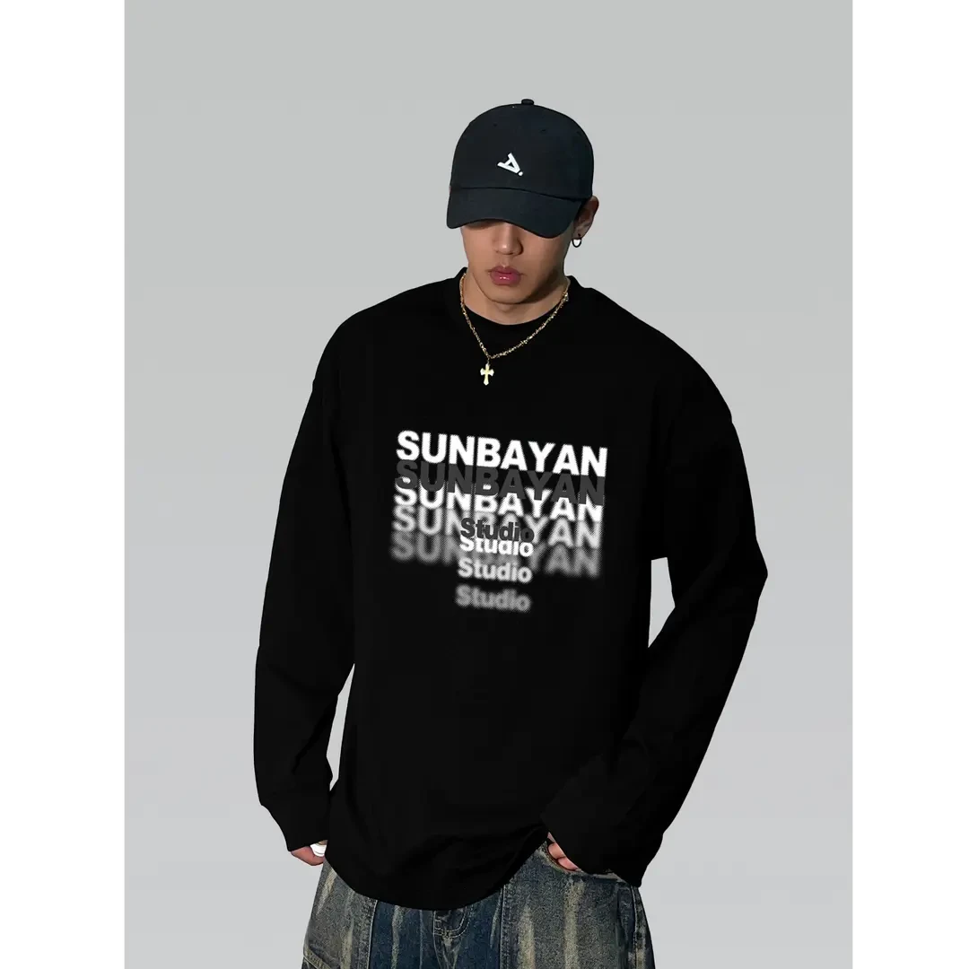 秋冬重磅纯棉长袖t恤国潮美式复古男潮牌个性纯棉上衣痞帅打底衫