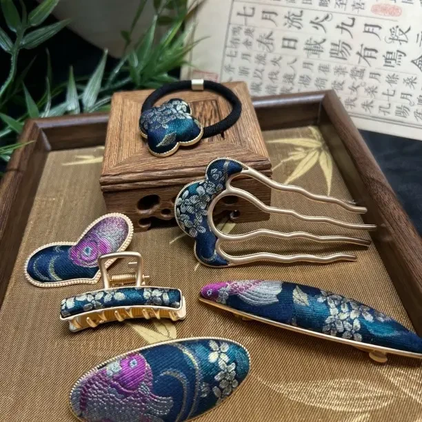 国风宋锦发饰张国权桂花金鱼发饰套系边夹抓夹弹簧夹发簪发圈