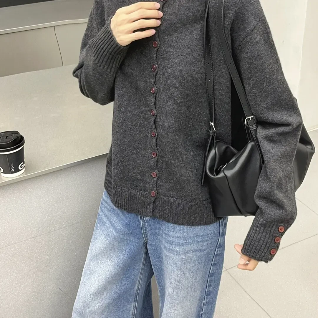 长袖88037针织毛针织衫秋冬口袋烫毛衣短款开衫宽松百搭时尚显瘦