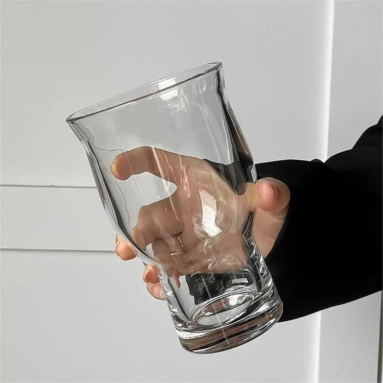 ins风网红宽口玻璃杯果汁杯冰美式咖啡杯酒杯啤酒杯饮品饮料杯oo