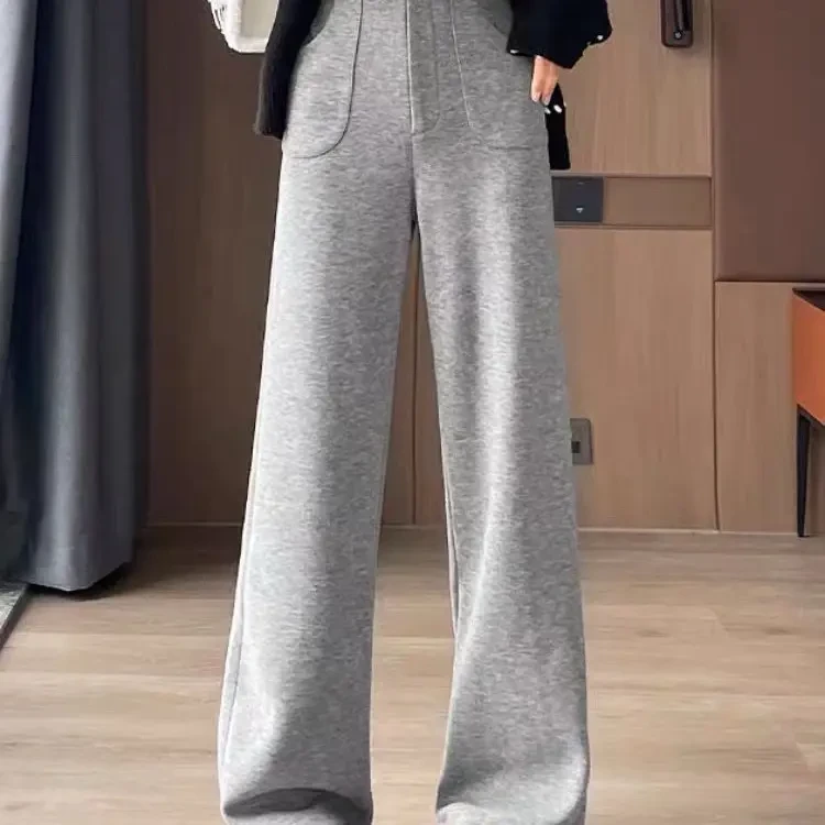 窄版阔腿裤羊毛蚕丝女高腰垂感显瘦加绒