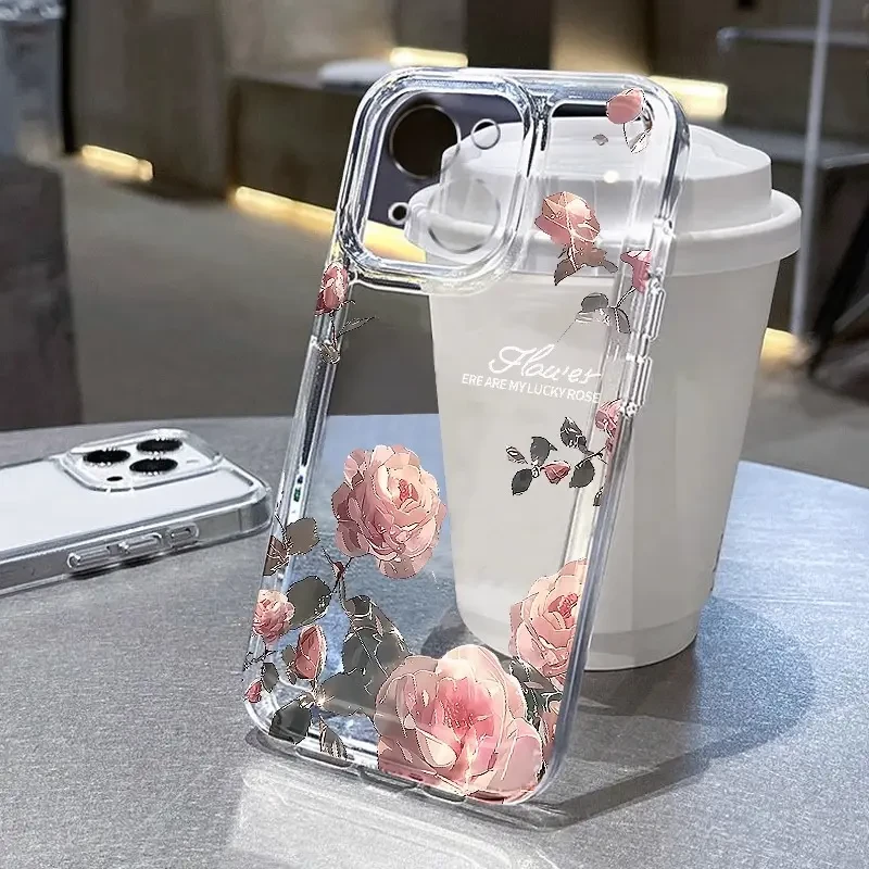 适用环绕玫瑰iPhone16苹果13透明手机壳15promax创意14防摔12网红