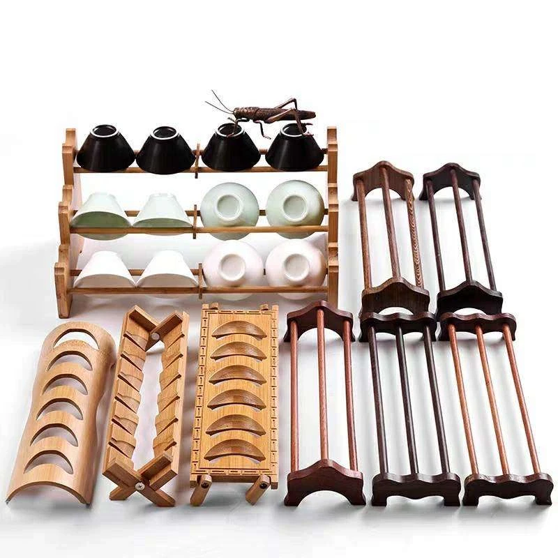 功夫茶具晾杯架配件茶杯架子沥水架置物架收纳架茶道茶桌黑檀木