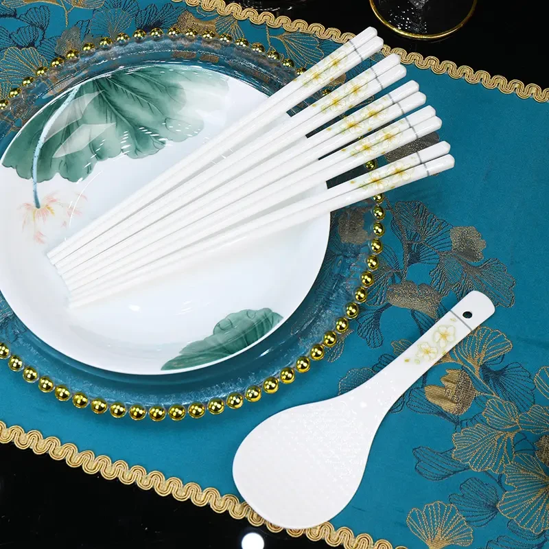新款黄金叶浮雕筷子陶瓷家用防霉防菌耐高温筷子公筷通用潮流餐具