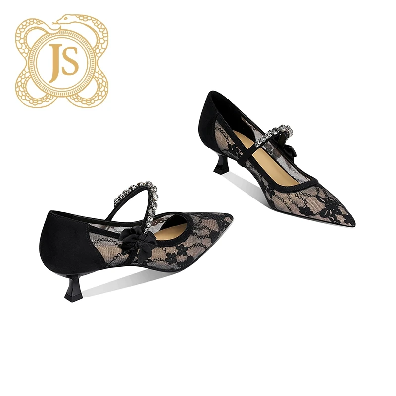 已开价，6522D52524Z性感蕾丝女人味尖头一字带浅口玛丽珍高跟鞋