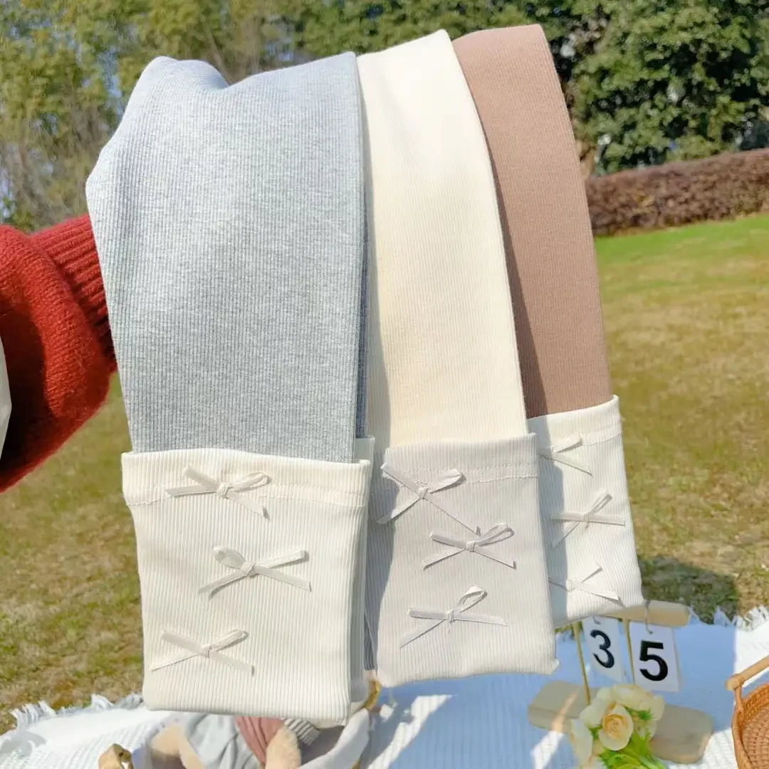 2025秋季新款女童蝴蝶结韩版打底裤女宝宝秋装外穿堆堆裤童装0069