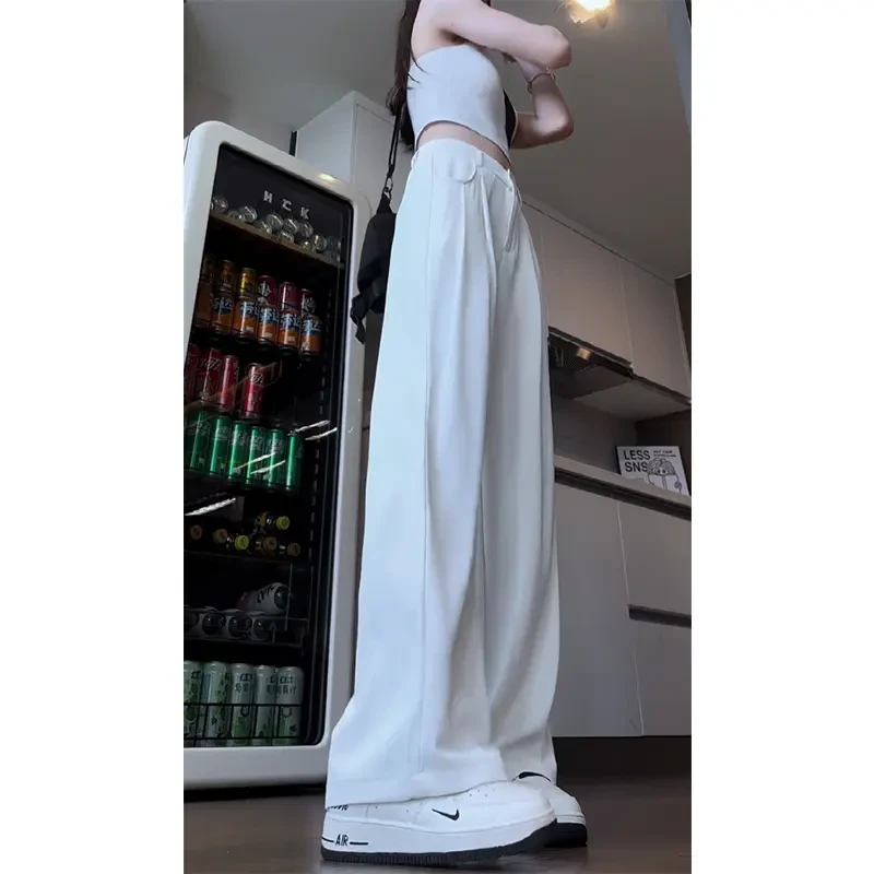 白色微喇叭西裤男春季高个子加长三醋酸裤子垂感高腰直筒休闲长裤