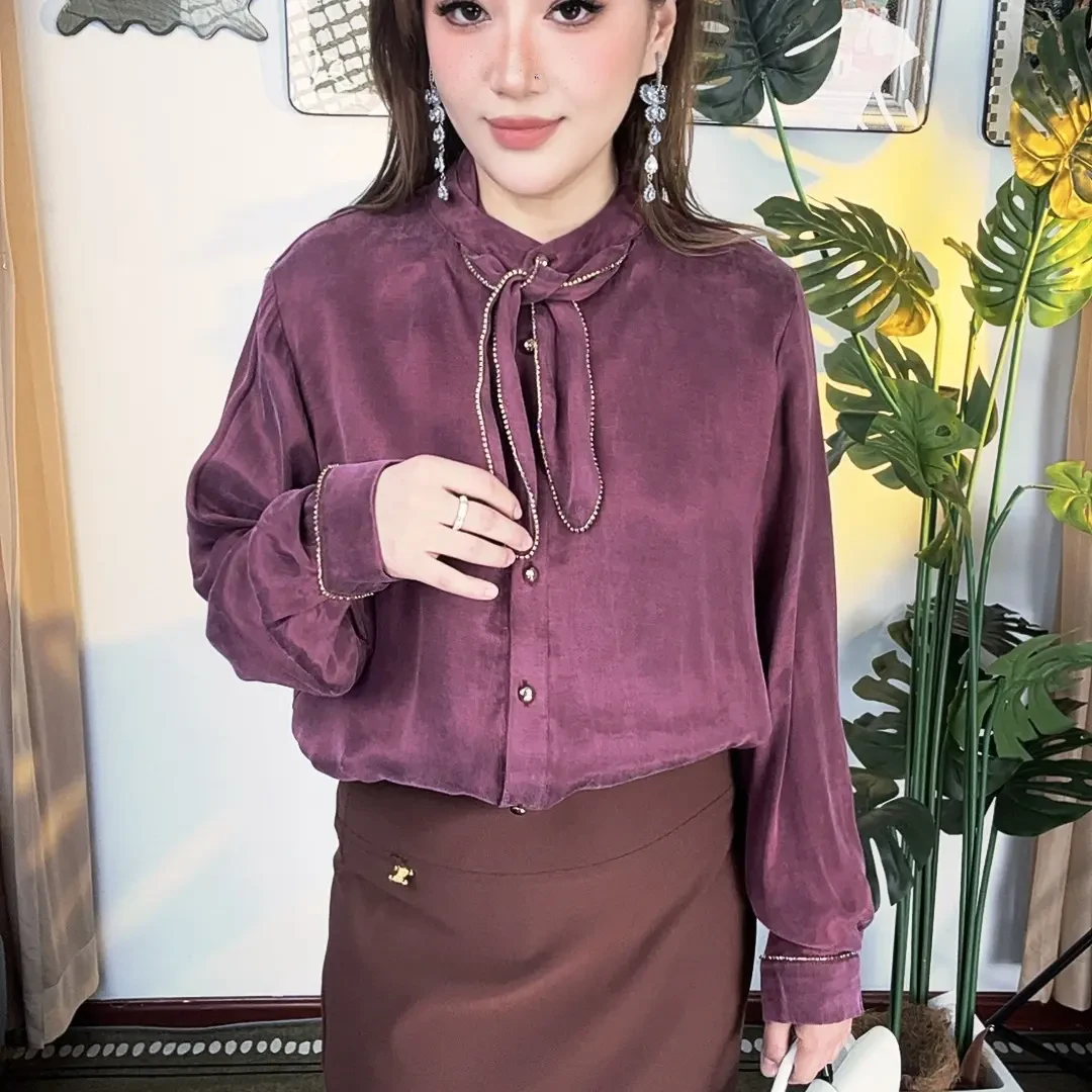 法式复古缎面衬衫女春季高级感小众气质通勤风宽松显瘦上衣 3522