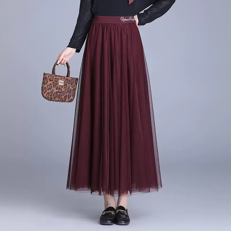 网纱半身裙女2025春季新款高腰垂感显瘦洋气A字纱裙大摆裙长裙子