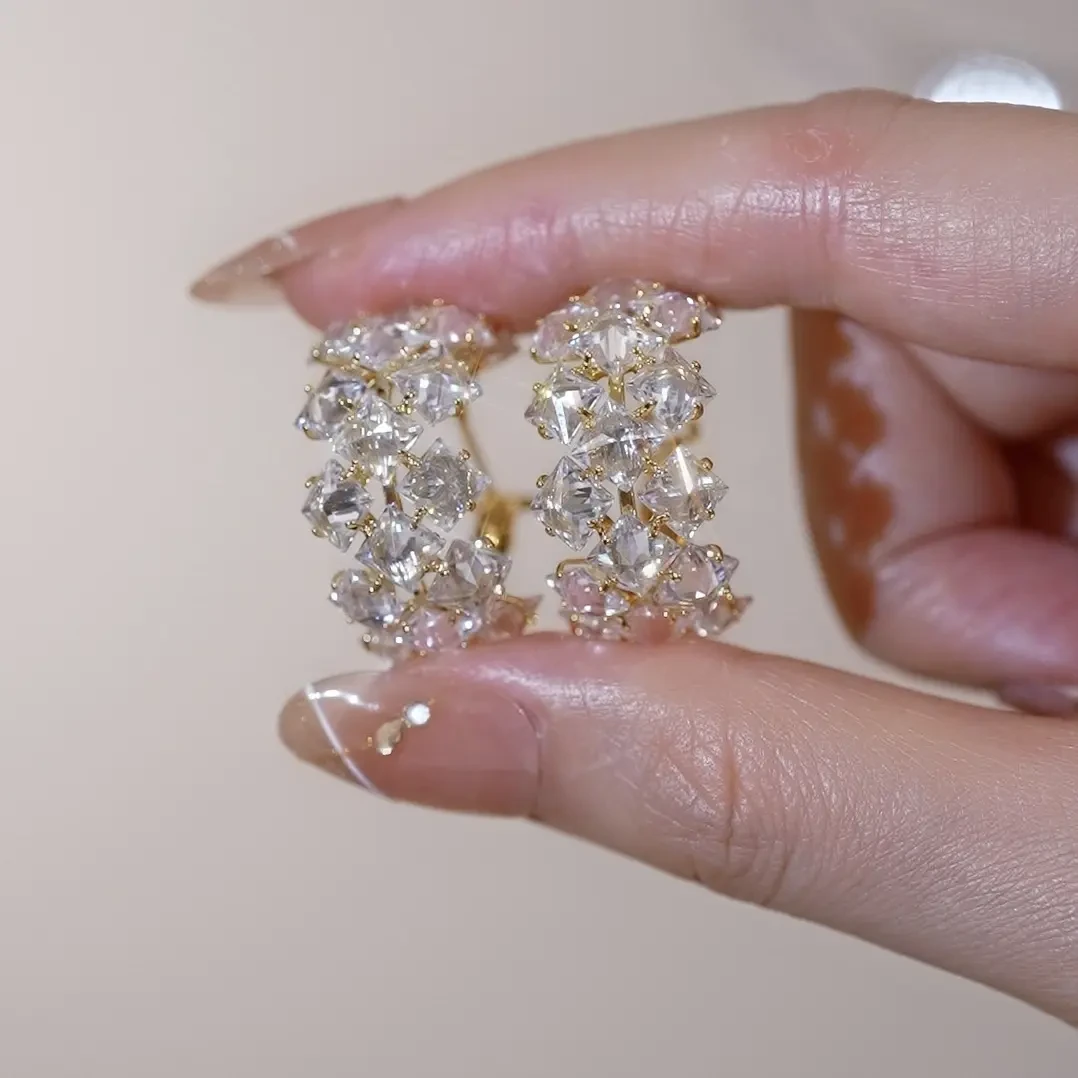 合金合成锆石耳饰 10268优雅时尚耳饰浅金气质拼色植物花卉耳环