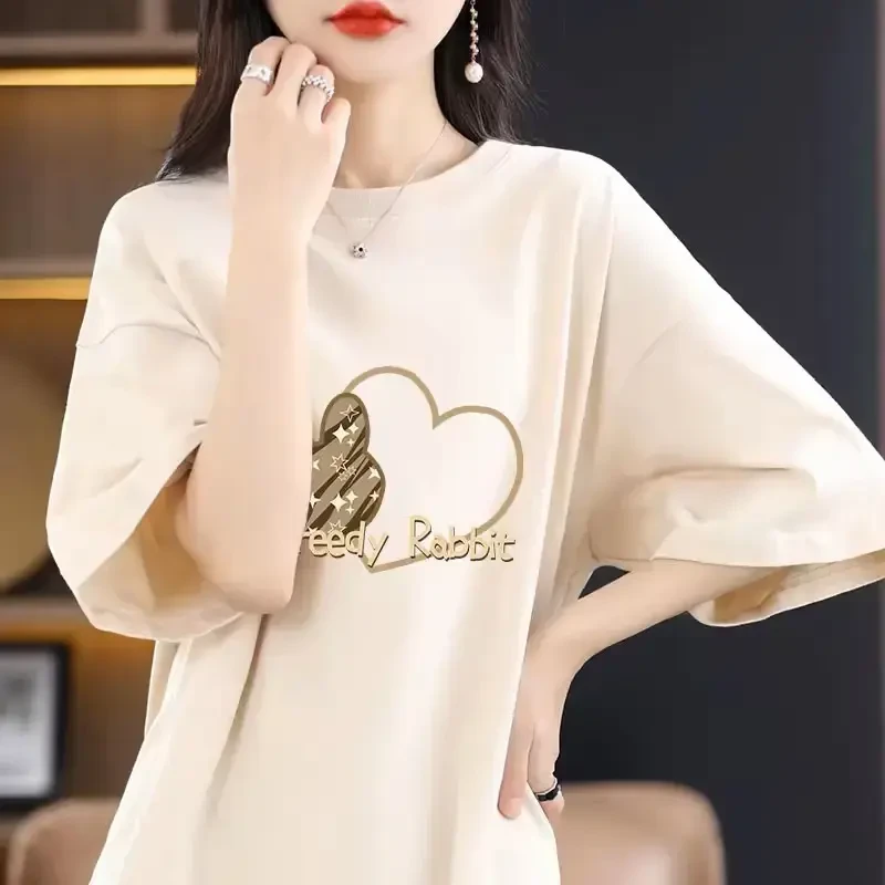 欧货短袖t恤女纯棉夏季宽松显瘦韩版中长款百搭遮臂半袖恤上衣