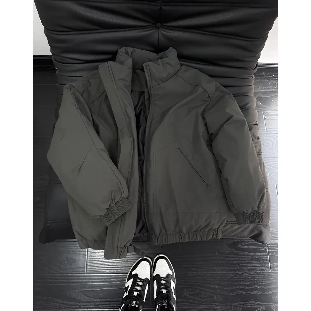 美式cleanfit棉服外套男款冬季斜切加厚夹克潮牌宽松立领工装上衣