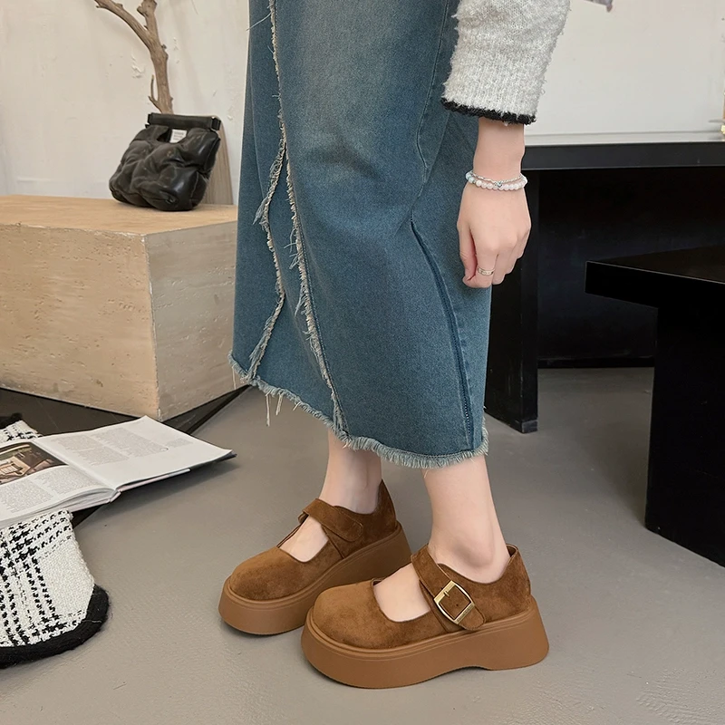 复古厚底玛丽珍鞋单鞋女2025春新款百搭勃肯鞋圆头法式单鞋勃肯鞋