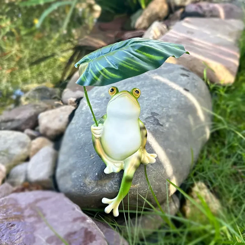 撑伞乘凉青蛙阳台庭院花园鱼缸布置装饰摆件创意仿真动物造景HR
