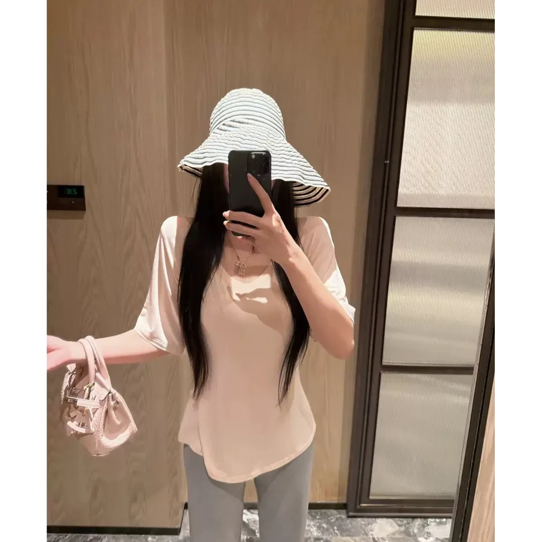 【6-8运补】百搭时尚休闲V领收腰半袖透气新款潮流短袖+白色圆领