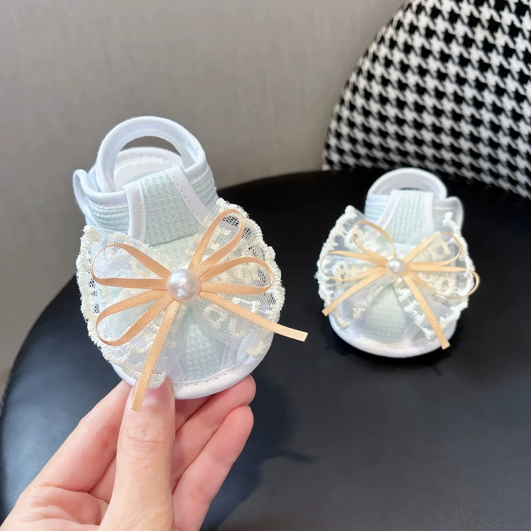 小公主蕾丝蝴蝶结步前鞋女宝宝0-1岁婴儿鞋软底布鞋婴儿凉鞋夏季