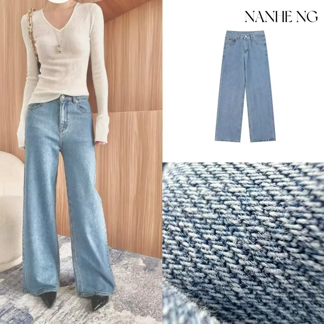 5430B水洗蓝调显瘦高腰宽松直筒牛仔裤