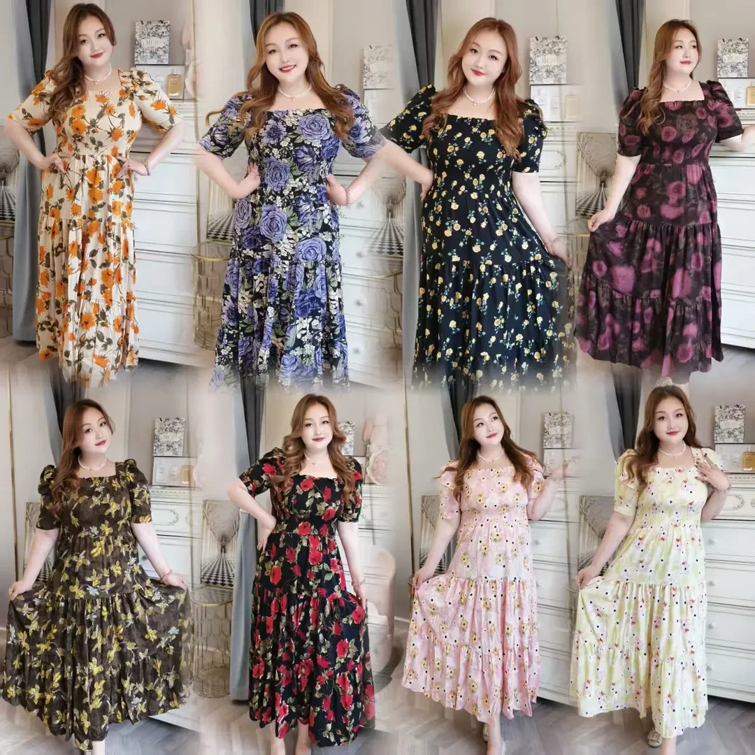 【每年返单口碑款】钻石家大码减龄显瘦花色打缆连衣裙 DOP2554