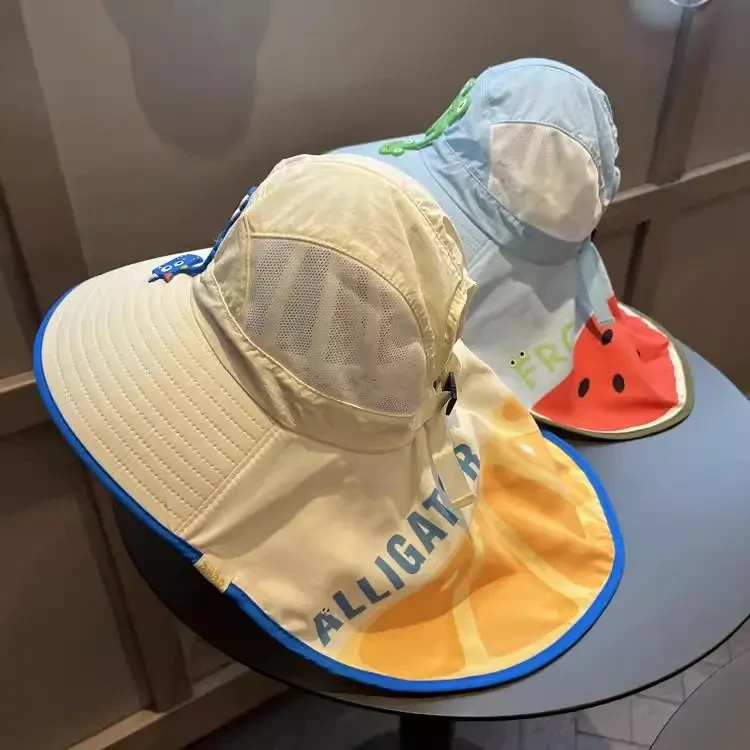 儿童夏季遮阳帽大檐女童防晒披肩帽男宝宝沙滩渔夫帽户外太阳帽子