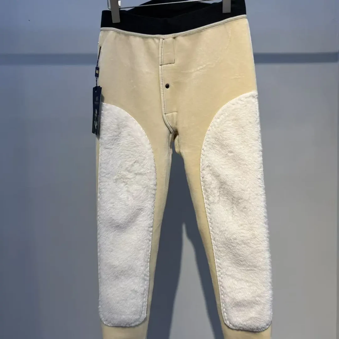 6027#男士秋冬加绒加厚高腰修身不紧身护膝抗寒保暖裤